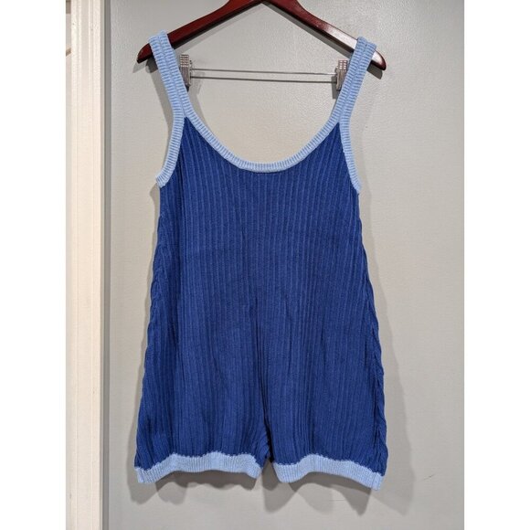 Rue Stiic Free People Women Rosie Knit Romper Blue Button Sleeveless Casual Sz L - Picture 3 of 16